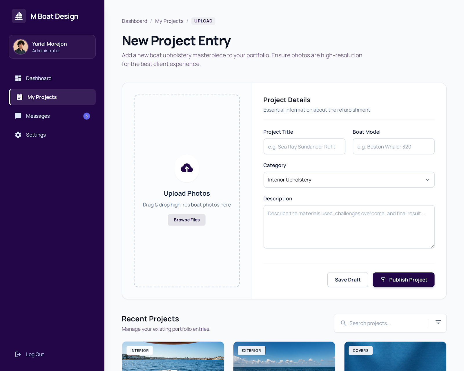 Admin Dashboard - Project Upload